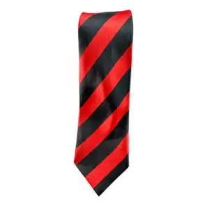 Black & Red Striped Tie featuring bold diagonal green stripes on a premium black twill fabric for business attire, weddings and formal occasions.