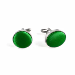 Green Fabric Cufflinks with a premium satin fabric centre and polished silver-tone setting, ideal for weddings, business attire and formal occasions.