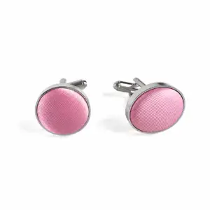 Baby Pink Fabric Cufflinks with a premium satin fabric centre and polished silver-tone setting, ideal for weddings, business attire and formal occasions.