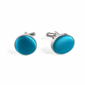 Light Blue Fabric Cufflinks with a premium satin fabric centre and polished silver-tone setting, ideal for weddings, business attire and formal occasions.