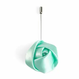 Light Blue Satin Folded Rose Lapel Pin with a premium satin finish and secure stick pin fastening for weddings and formal occasions.