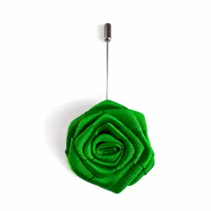 Green Layered Rose Lapel Pin with a premium satin finish and secure stick pin fastening for weddings and formal occasions.