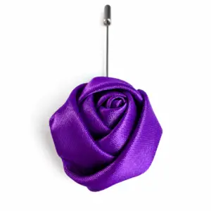 Purple Satin Classic Rose Lapel Pin with a handcrafted satin rose design and secure stick pin fastening for formal occasions.