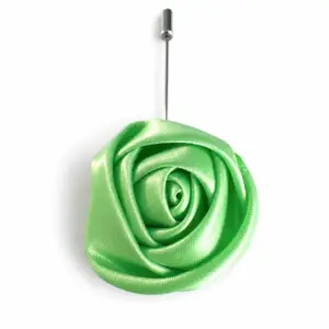 Pastel Green Satin Classic Rose Lapel Pin with a handcrafted satin rose design and secure stick pin fastening for formal occasions.