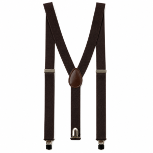 Dark Brown Clip-On Suspenders with adjustable elastic straps, silver-tone clips and a classic Y-back design.