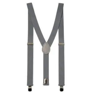 Light Grey Clip-On Suspenders with adjustable elastic straps, silver-tone clips and a classic Y-back design.