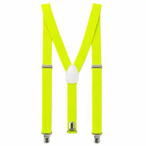 Neon Yellow Clip-On Suspenders with adjustable elastic straps, silver-tone clips and a classic Y-back design.