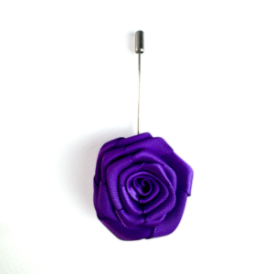 Purple Layered Rose Lapel Pin with a premium satin finish and secure stick pin fastening for weddings and formal occasions.