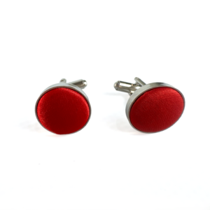Red Fabric Cufflinks with a premium satin fabric centre and polished silver-tone setting, ideal for weddings, business attire and formal occasions.
