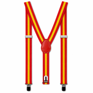 Red & Yellow Clip-On Suspenders with adjustable elastic straps, silver-tone clips and a classic Y-back design.