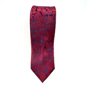 Ruby Red & Royal Blue Paisley Tie featuring an elegant jacquard woven paisley pattern with a premium textured finish for weddings, business attire and formal occasions.