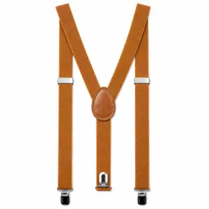 Tan Clip-On Suspenders with adjustable elastic straps, silver-tone clips and a classic Y-back design.
